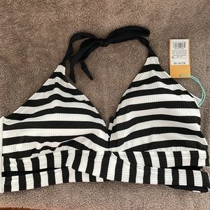 NWT black and white striped bikini top